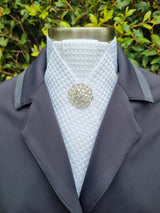 ERA ALEX STOCK TIE - White Waffle Weave poly/cotton with pleated centre & brooch