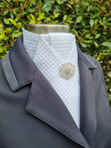 ERA ALEX STOCK TIE - White Waffle Weave poly/cotton with pleated centre & brooch