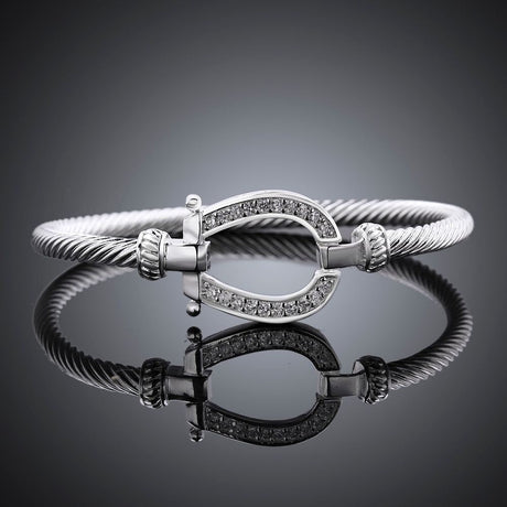 Silver crystal horse shoe bangle / bracelet
