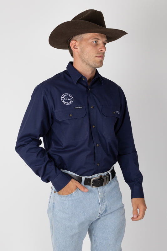THE CATTLEMAN’S FULL BUTTON WORK SHIRT - NAVY