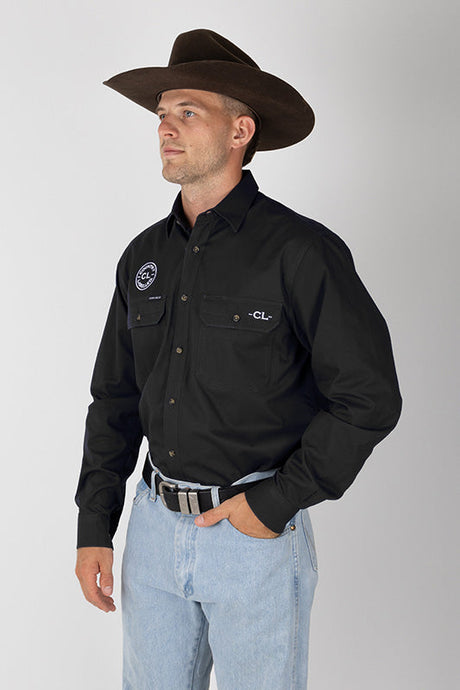 THE CATTLEMAN’S FULL BUTTON WORK SHIRT - BLACK