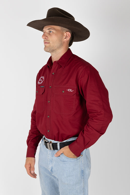 THE CATTLEMAN’S FULL BUTTON WORK SHIRT - BURGUNDY