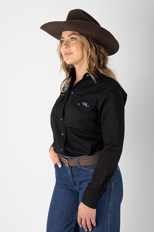 THE MATILDA FULL BUTTON WORK SHIRT - BLACK