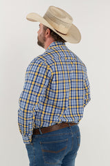 CL Cowboy Pearl Snap Button Up - Blue & Gold Check