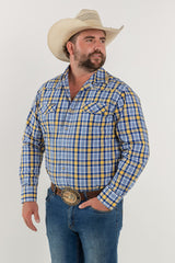 CL Cowboy Pearl Snap Button Up - Blue & Gold Check