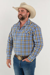 CL Cowboy Pearl Snap Button Up - Blue & Gold Check