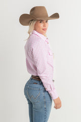 CL Cowgirl Pearl Snap Button Up - Pink & White Check