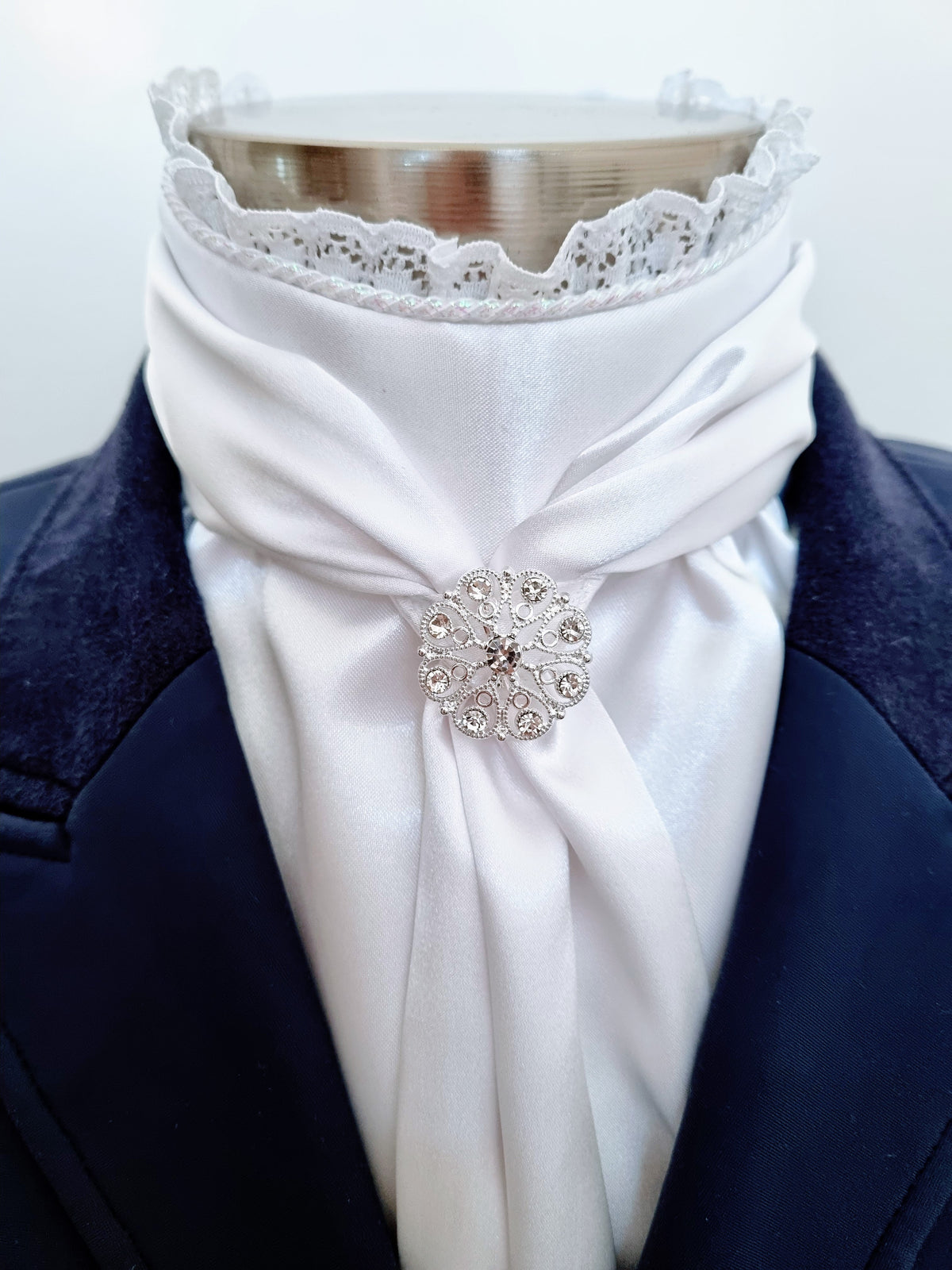ERA Elle Stock Tie - Soft Ties with Lace trim, piping and Brooch