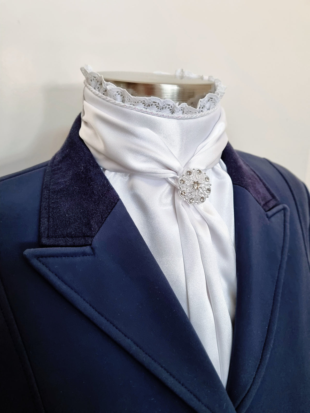ERA Elle Stock Tie - Soft Ties with Lace trim, piping and Brooch