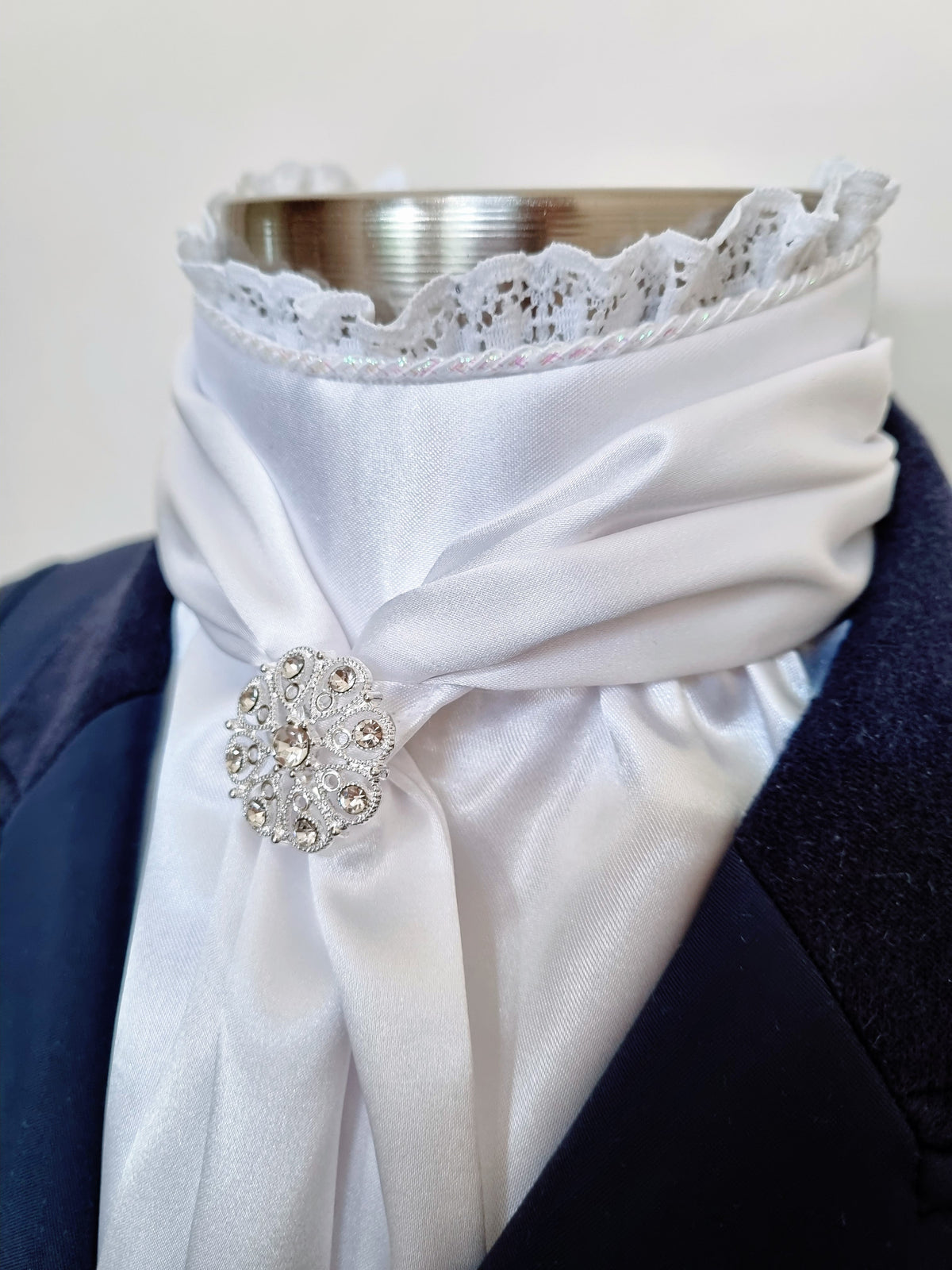 ERA Elle Stock Tie - Soft Ties with Lace trim, piping and Brooch