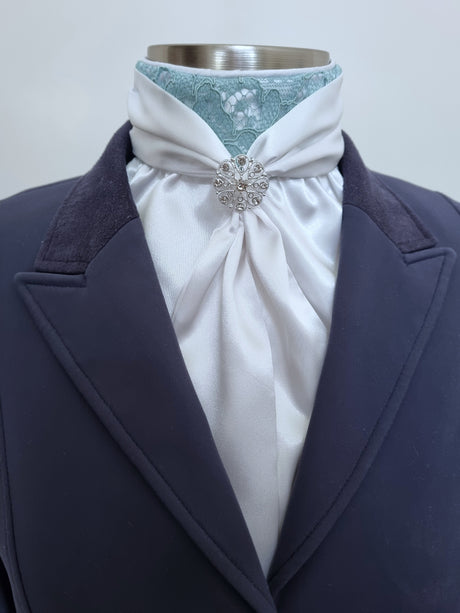 ERA Elle Stock Tie - Soft Ties with Mint Lace detail and Brooch