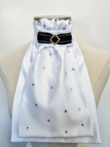 ERA EURO AMORE' STOCK TIE – White satin, black & gold trim with gold crystal diamond and scattered crystals