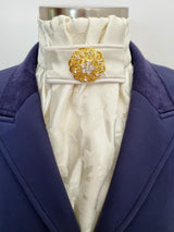 ERA EURO CHARLOTTE STOCK TIE - Cream satin brocade, cream piping and silver brooch