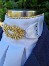 ERA Euro Eliza Stock Tie - White satin with gold crystal embellishment & crystal detail