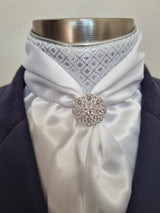 ERA Elle Stock Tie - Soft Ties with silver diamond brocade and Brooch