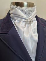 ERA Elle Stock Tie - Soft Ties with silver diamond brocade and Brooch