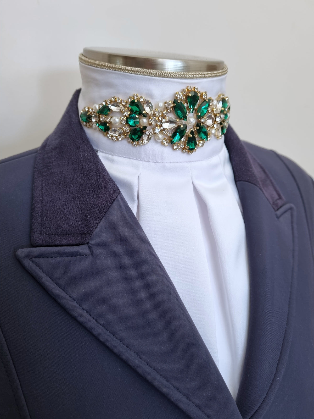 ERA Euro Royale - White satin with Emerald Green embellishment and gold piping