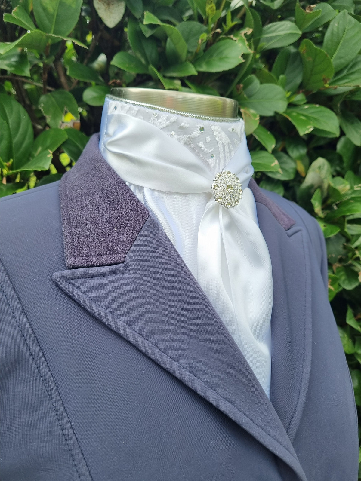 ERA Elle Pre-tied Stock Tie - White satin Soft Ties with Scattered Sparkles & Brooch