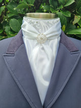 ERA Elle Pre-tied Stock Tie - White satin Soft Ties with Scattered Sparkles & Brooch