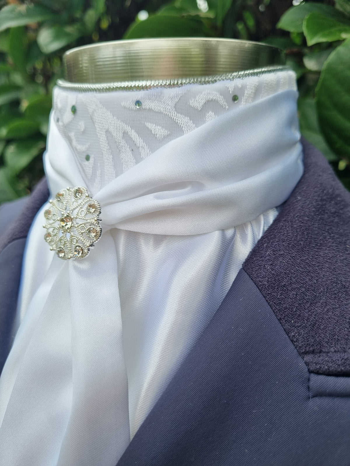 ERA Elle Pre-tied Stock Tie - White satin Soft Ties with Scattered Sparkles & Brooch