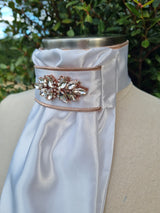 ERA Euro Lyndal Stock Tie - White satin with Plume Embellishment - Silver or rose gold
