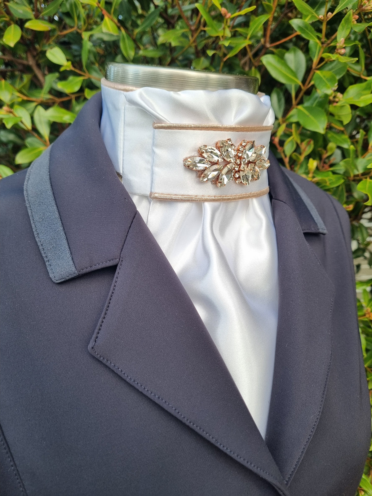 ERA Euro Lyndal Stock Tie - White satin with Plume Embellishment - Silver or rose gold