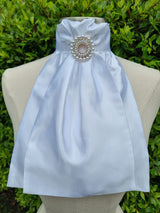ERA EURO CHEVAL LUSTRE STOCK TIE - White lustre satin with Diore pearl brooch in gold
