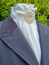 ERA EURO CHEVAL LUSTRE STOCK TIE - White lustre satin with Diore pearl brooch in gold