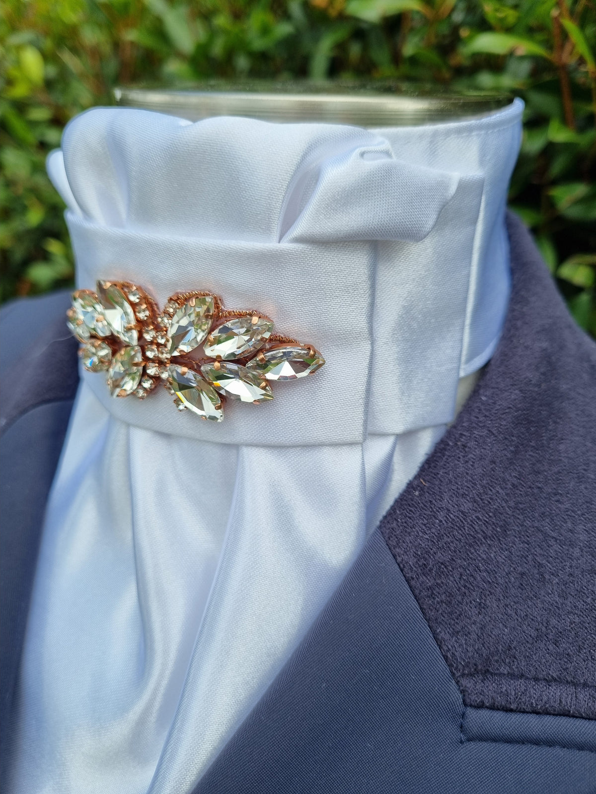 ERA Euro Lyndal Stock Tie - White satin with Plume Embellishment - Silver or rose gold