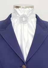 ERA EURO CHEVAL LUSTRE STOCK TIE - White lustre satin with Diore pearl brooch in silver