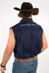 Full Button Sleeveless Work Shirt - Navy