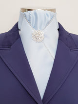 ERA HARLEY STOCK TIE - Pale blue satin, silver piping and brooch