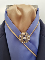 ERA KATE  STOCK TIE - CLEARANCE- Cornflower blue satin with gold piping & brooch