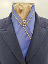ERA KATE  STOCK TIE - CLEARANCE- Cornflower blue satin with gold piping & brooch
