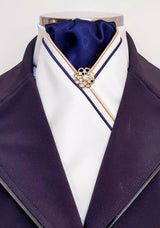 ERA MARLO STOCK TIE - Cream satin, navy, gold & navy piping and brooch