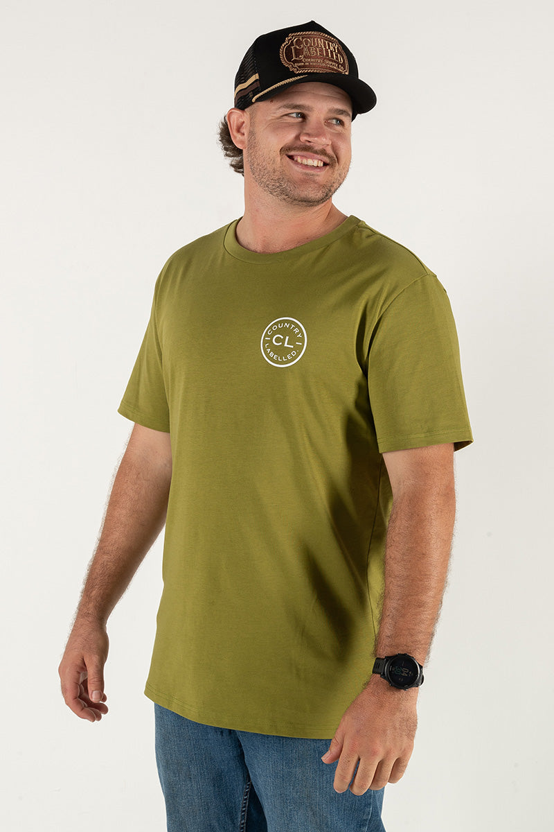 Mens Classic Signature CL T Shirt - Army Green - White Logo