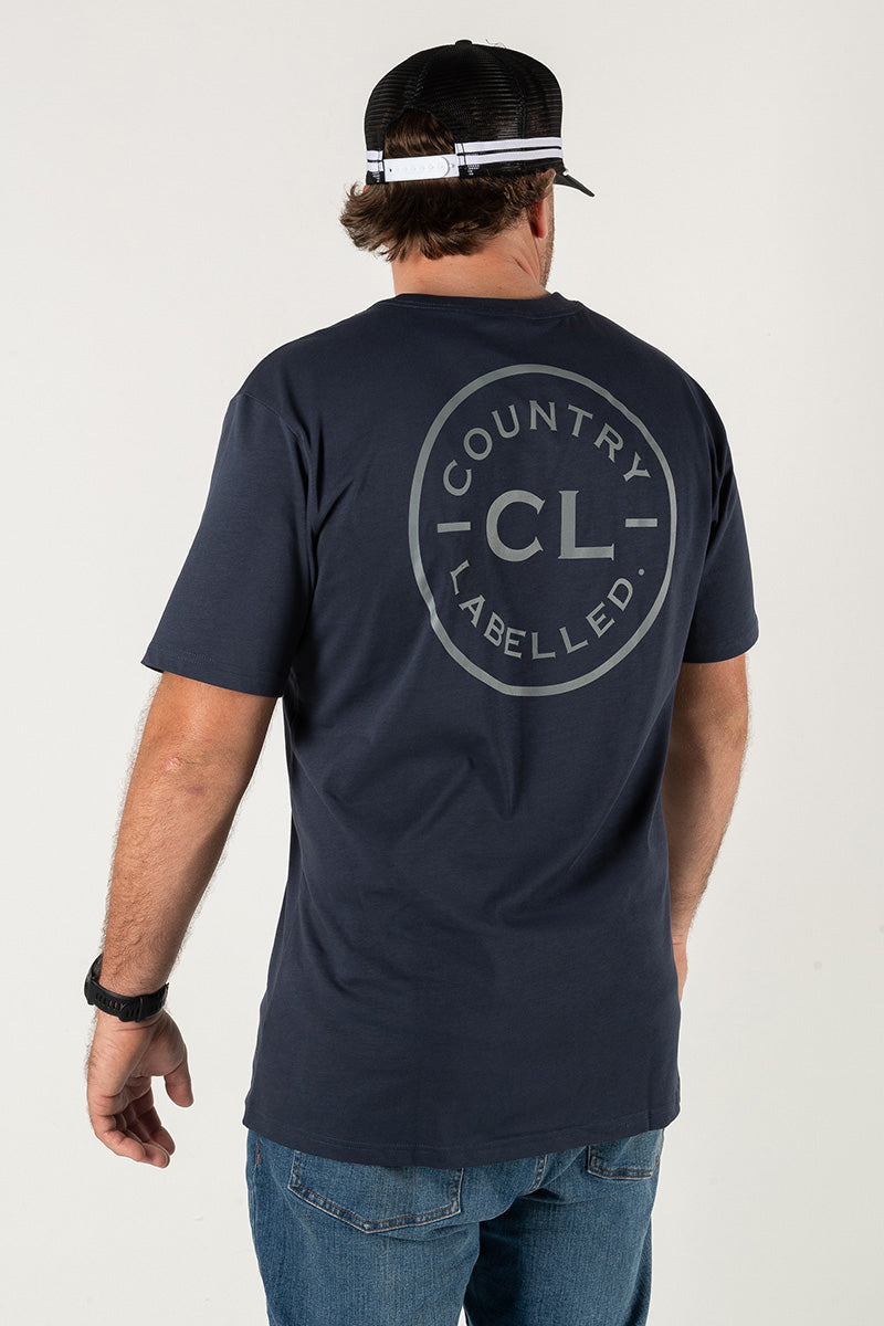 Mens Classic Signature CL T Shirt - Navy - Grey Logo
