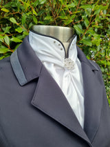 ERA Euro Elle Split Collar Stock Tie - Soft Ties with black piping, Swarovski elements and Brooch