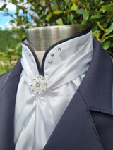 ERA Euro Elle Split Collar Stock Tie - Soft Ties with black piping, Swarovski elements and Brooch