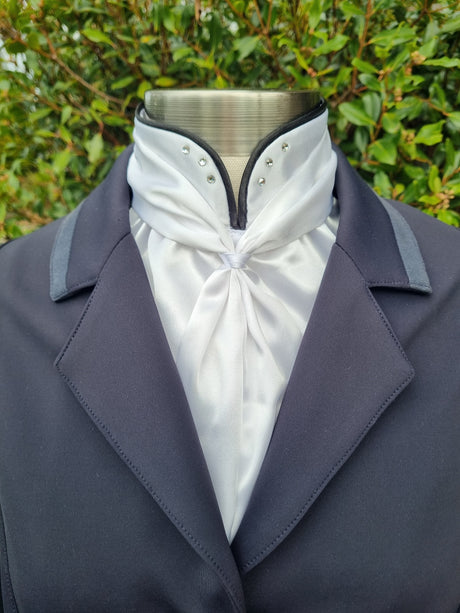 ERA Euro Elle Split Collar Stock Tie - Soft Ties with black piping, Swarovski elements and Brooch