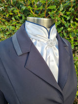 ERA Euro Elle Split Collar Stock Tie - Soft Ties with navy piping, Swarovski elements and Brooch