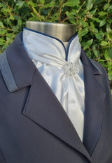 ERA Euro Elle Split Collar Stock Tie - Soft Ties with navy piping, Swarovski elements and Brooch