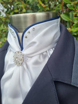 ERA Euro Elle Split Collar Stock Tie - Soft Ties with navy piping, Swarovski elements and Brooch