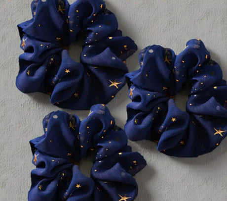 Hair Scrunchie - Navy Blue or White Chiffon scrunchie with Stars - Free postage in Australia