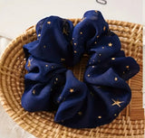 Hair Scrunchie - Navy Blue or White Chiffon scrunchie with Stars - Free postage in Australia