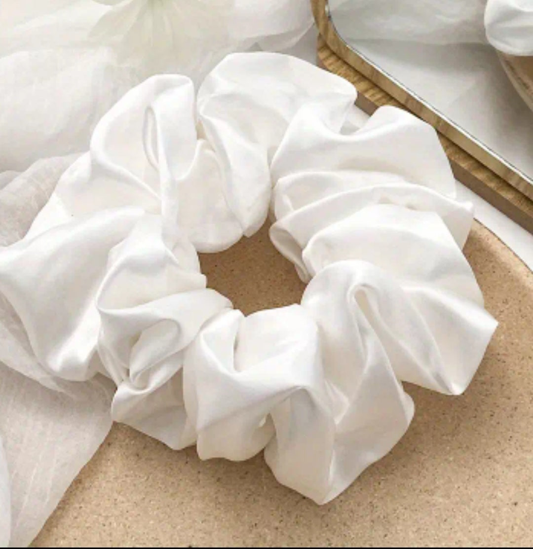 Hair Scrunchie - Large Navy Blue or White Satin scrunchie with pearls & crystals - Free postage in Australia