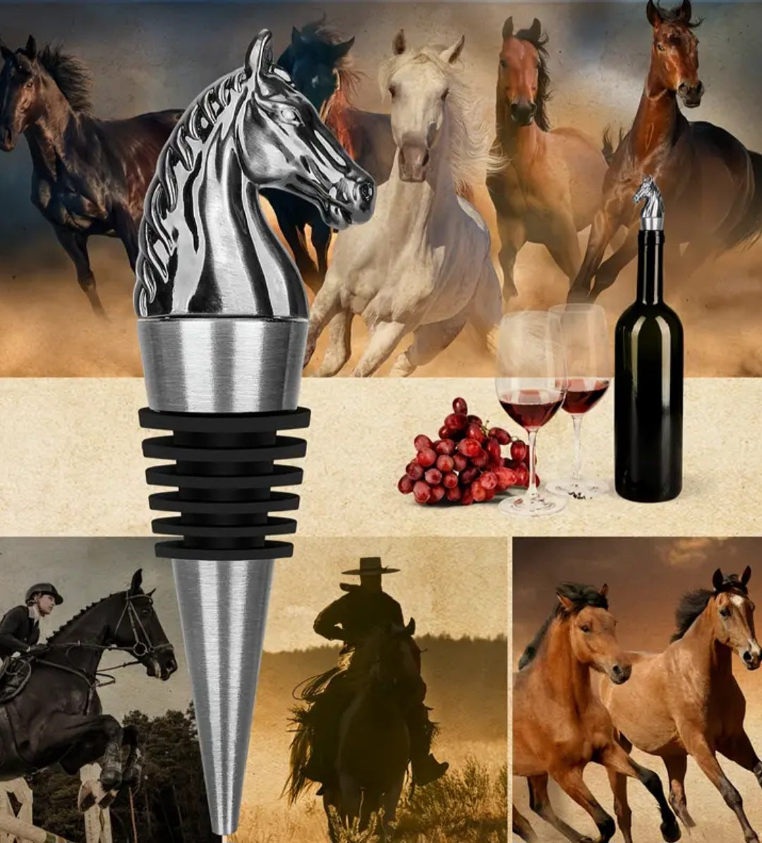 Horse Head Wine Stopper - Bronze or Silver