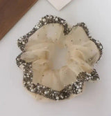 Hair Scrunchie - Black or white Chiffon with pearl & crystal trim - Free postage in Australia
