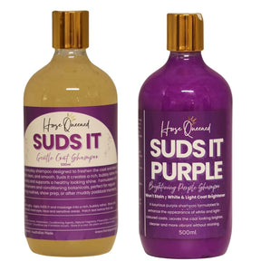 Suds It Duo – Horse Grooming Natural Clean + Natural Brightening Shampoo Set - Horse Queened