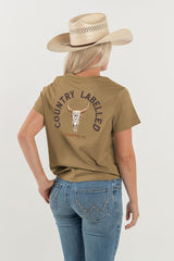 Women's Classic Signature CL T Shirt  - Camel - Western Skull Logo